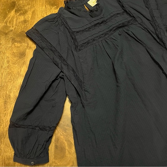 Anthropologie Maeve Fleetwood Mini Ruffle Dress Navy Blue Size 12 / L - Picture 9 of 11